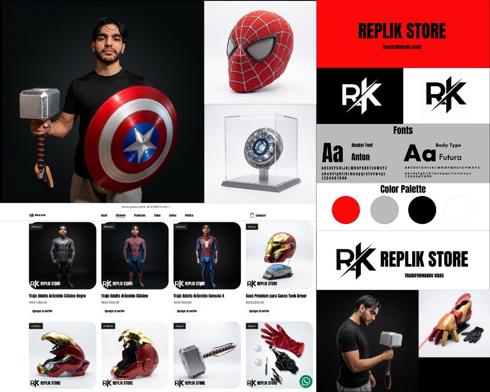 Replik Store — fotografía de productos, sitio web y manual de marca
